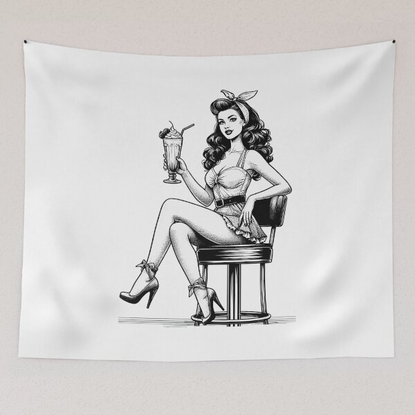 Item preview, Milkshake Rockabilly Pin Up black and white gift designed and sold by Pineapple-Tree.