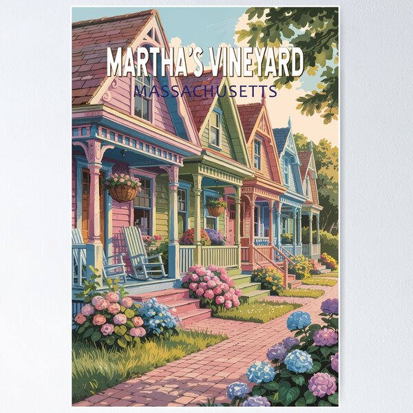Item preview, Martha’s Vineyard Massachusetts Illustration Travel Art Vintage designed and sold by KrisSidDesigns.