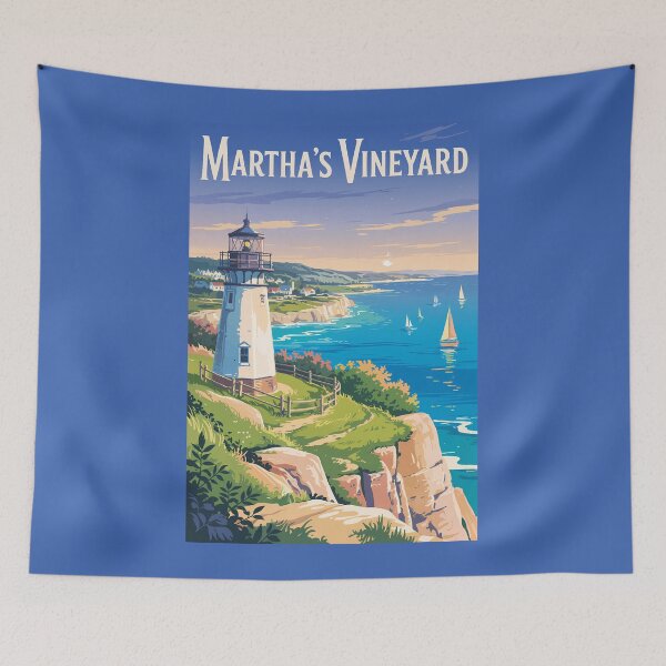 Item preview, Martha’s Vineyard Massachusetts Lighthouse Travel Art Vintage designed and sold by KrisSidDesigns.