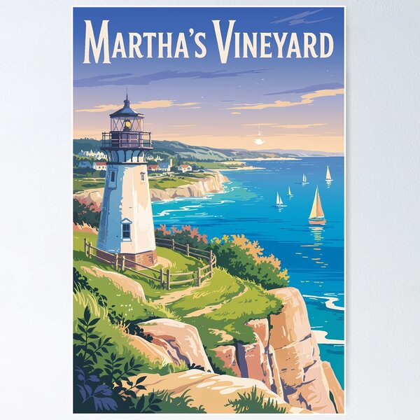 Item preview, Martha’s Vineyard Massachusetts Lighthouse Travel Art Vintage designed and sold by KrisSidDesigns.
