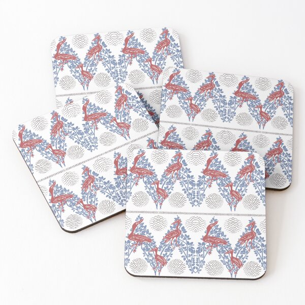 Item preview, Stylized Red Cranes with Foliage Motif designed and sold by DColourMuse.