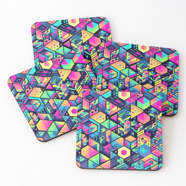 Item preview, Psychedelic Isometric Cubes - Retro Splatter 3D Pattern in Neon Hues designed and sold by JohnnyVillas.