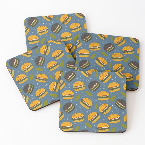 Item preview, Burgers and Leaves on a Fun Vintage Blue Background designed and sold by Pattique.