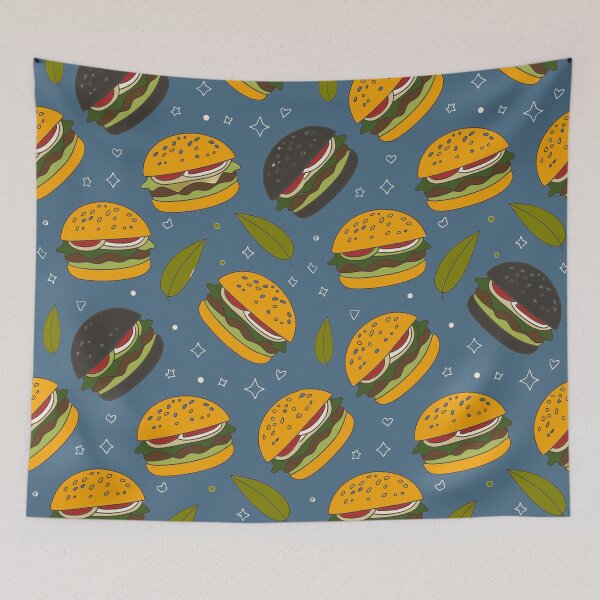 Item preview, Burgers and Leaves on a Fun Vintage Blue Background designed and sold by Pattique.
