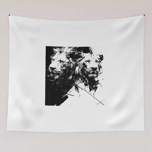 Item preview, Two Lions Black and White Digital Art designed and sold by SMARTKIT  DESIGNAGENCY.