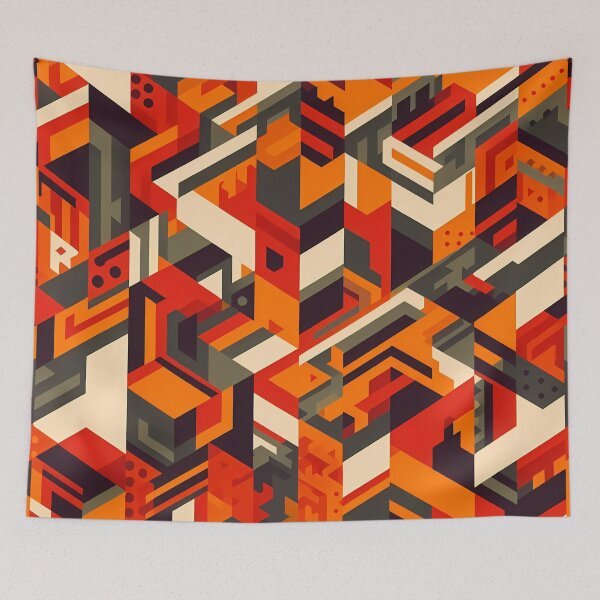 Item preview, 60s Retro-Futuristic Chevron - Isometric Architectural Pattern in Earth & Orange Tones designed and sold by JohnnyVillas.