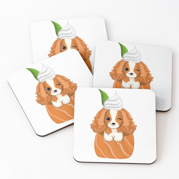 Item preview, Kawaii Art Cavalier King Charles Spaniel Salmon Roll designed and sold by daphsam.