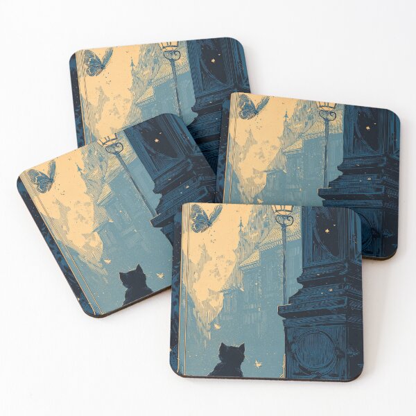 Item preview, Black Cat Watching a Butterfly in a Moonlit Alley designed and sold by TeeTribeWear.