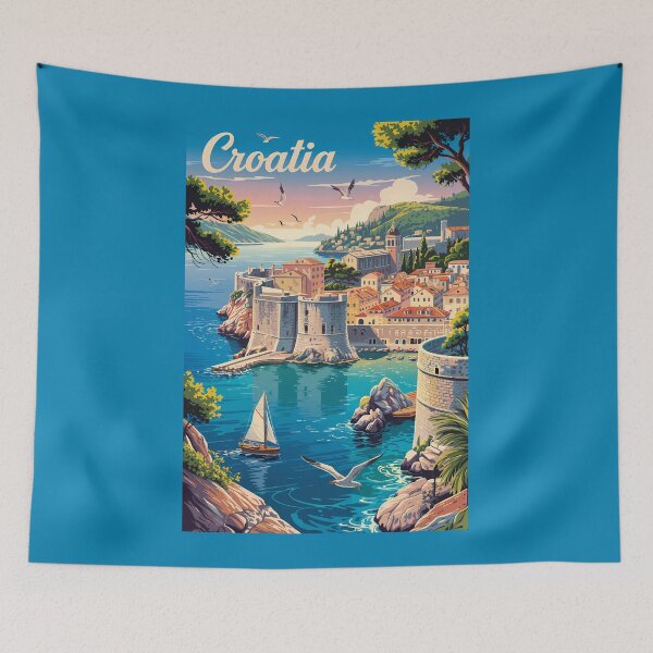 Item preview, Croatia Dubrovnik Illustration Travel Art Vintage designed and sold by KrisSidDesigns.