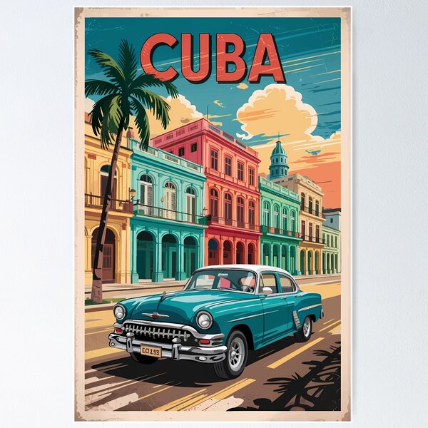 Item preview, Cuba Classic Car Illustration Travel Art Vintage designed and sold by KrisSidDesigns.