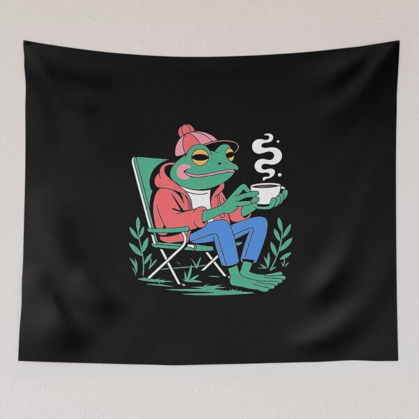 Item preview, Chill Frog Drinking Coffee Retro Relaxed Vibes Illustration designed and sold by love3617.