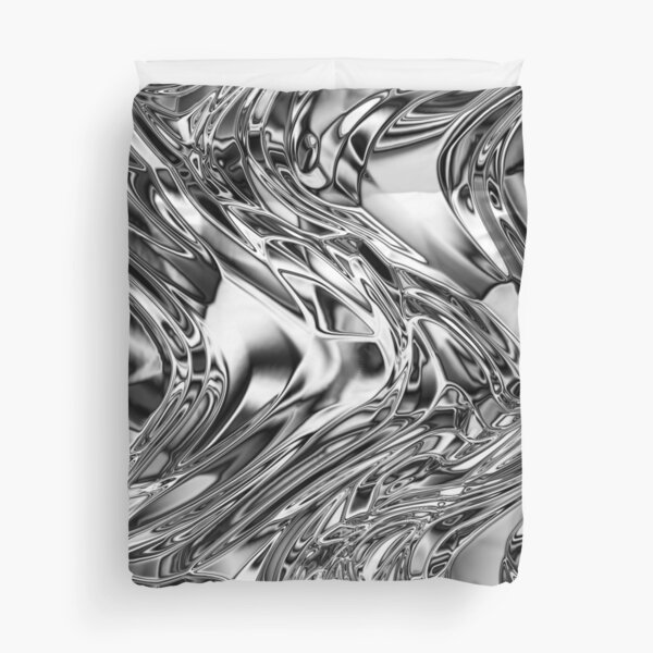Silver Aluminium Molten Metal Digital Texture Duvet Cover
