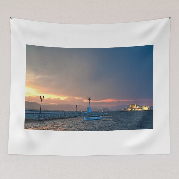 Item preview, Sunset over Bourtzi water fortress in Nafplio city, Peloponnese, Greece designed and sold by goceris.