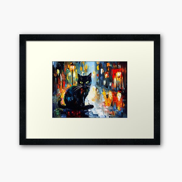 Item preview, Black Cat in the City Lights – Colorful Impressionist Night Scene designed and sold by Jordan Bell.
