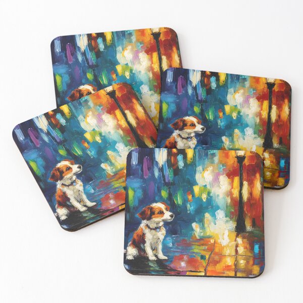 Item preview, Cute Dog in Colorful City – Impressionist Urban Night Art designed and sold by Viperzx.