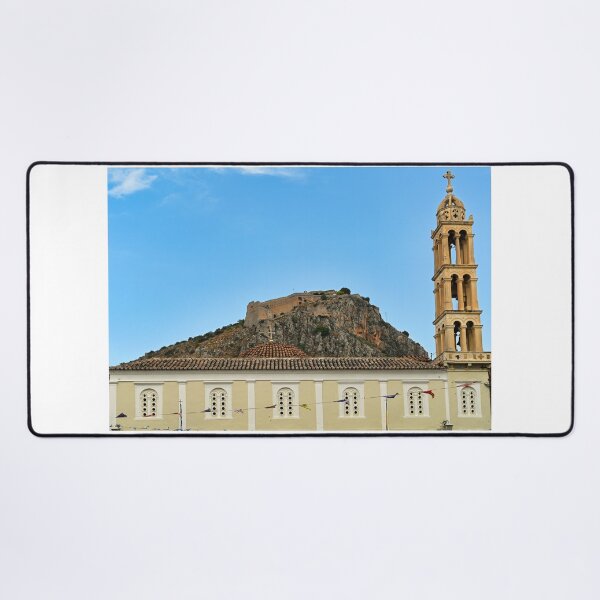 Item preview, Church and Palamidi castle on the hill above Nafplio city in Greece designed and sold by goceris.