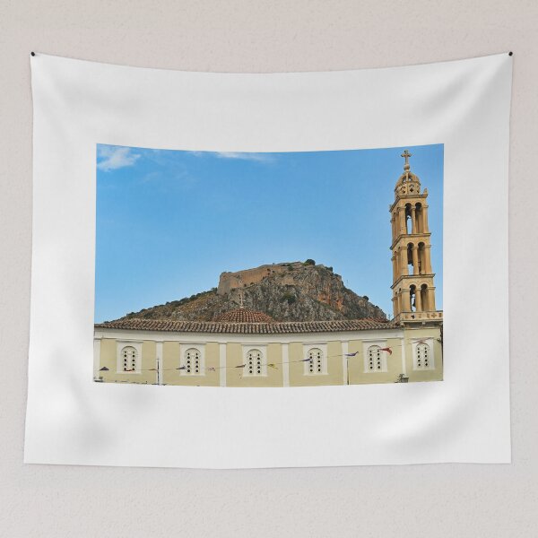 Item preview, Church and Palamidi castle on the hill above Nafplio city in Greece designed and sold by goceris.