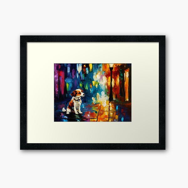 Item preview, Cute Dog in Colorful City – Impressionist Urban Night Art designed and sold by Jordan Bell.