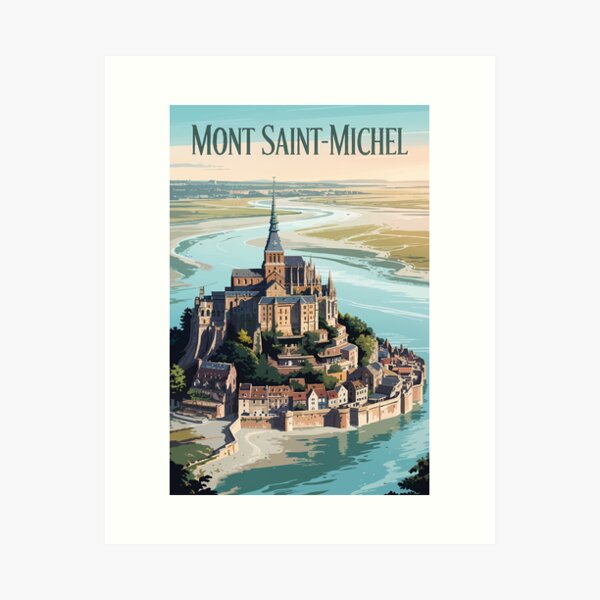 Aperçu de l'œuvre Mont-Saint-Michel France Illustration Voyage Art Vintage créée et vendue par KrisSidDesigns.
