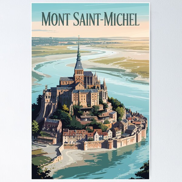Item preview, Mont-Saint-Michel France Illustration Travel Art Vintage designed and sold by KrisSidDesigns.