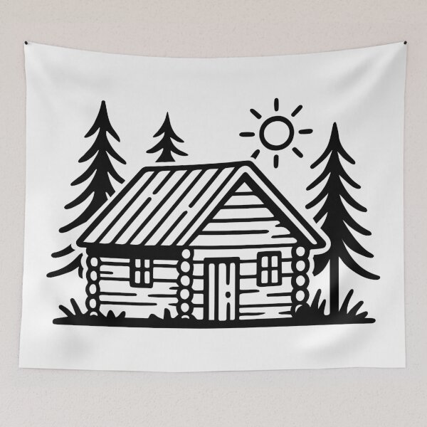 Item preview, Hand drawn forest woodlog cabin designed and sold by Familyshmot.