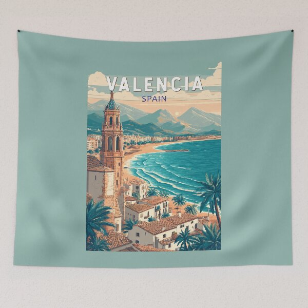 Item preview, Valencia Spain Illustration Travel Art Vintage designed and sold by KrisSidDesigns.