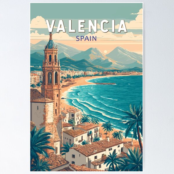 Item preview, Valencia Spain Illustration Travel Art Vintage designed and sold by KrisSidDesigns.
