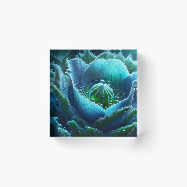 Item preview, Dew drops on Blue poppy closeup designed and sold by EmeraldeaArt.