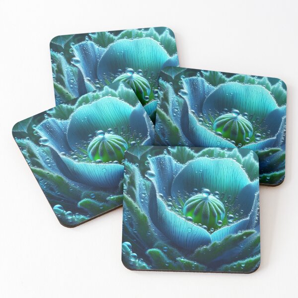 Item preview, Dew drops on Blue poppy closeup designed and sold by EmeraldeaArt.