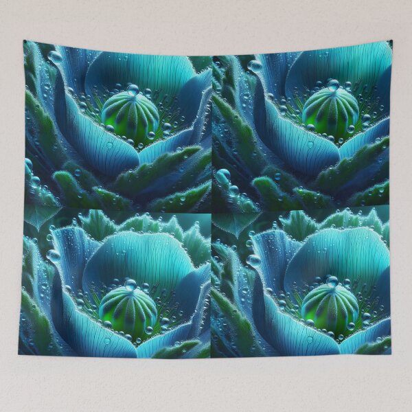 Item preview, Dew drops on Blue poppy closeup designed and sold by EmeraldeaArt.