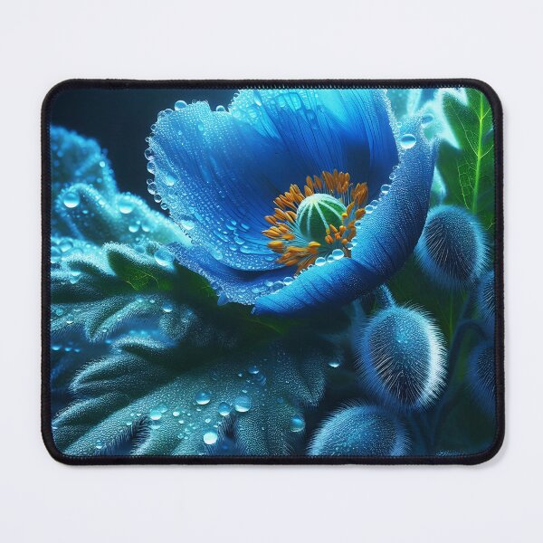 Item preview, Morning Dew drops on Blue poppies designed and sold by EmeraldeaArt.