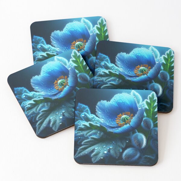 Item preview, Morning Dew drops on Blue poppies designed and sold by EmeraldeaArt.