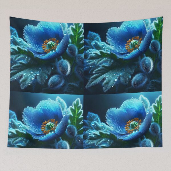 Item preview, Morning Dew drops on Blue poppies designed and sold by EmeraldeaArt.