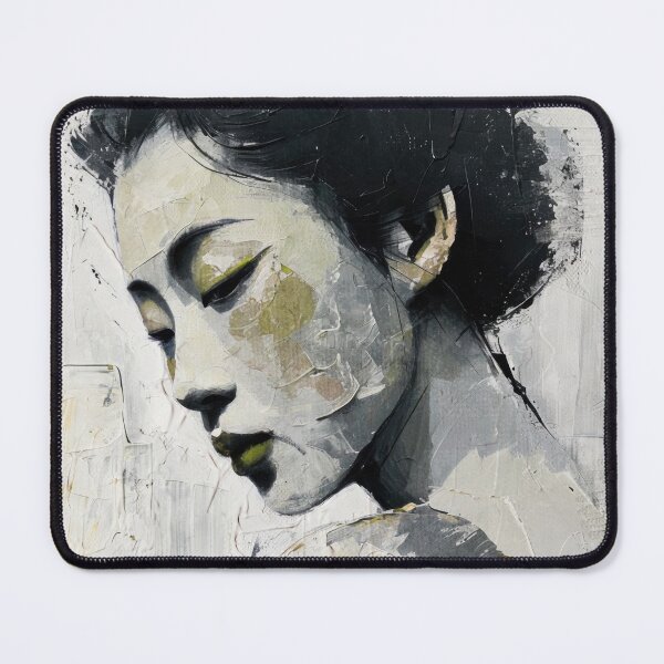 Item preview, Contemplative Geisha – Abstract Oil Portrait designed and sold by caracatita75.