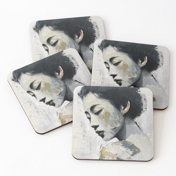 Item preview, Contemplative Geisha – Abstract Oil Portrait designed and sold by caracatita75.