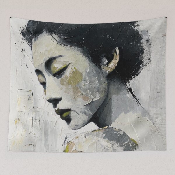 Item preview, Contemplative Geisha – Abstract Oil Portrait designed and sold by caracatita75.