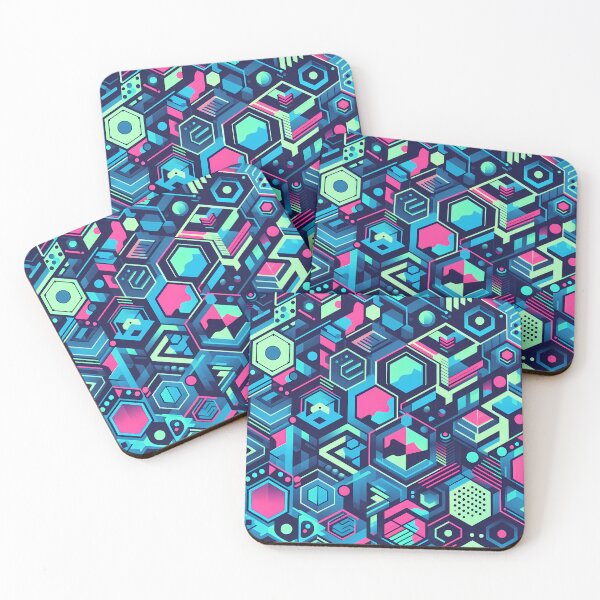 Item preview, Cyberpunk Neon Grid - Y2K Retro-Futuristic Hexagon Pattern for Bold Streetwear & Tech Decor designed and sold by JohnnyVillas.