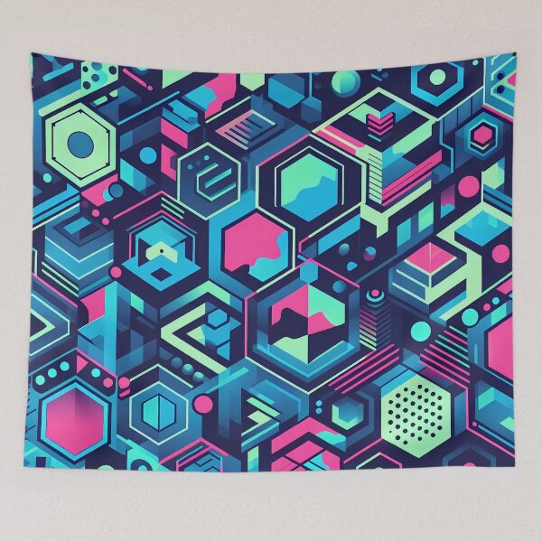 Item preview, Cyberpunk Neon Grid - Y2K Retro-Futuristic Hexagon Pattern for Bold Streetwear & Tech Decor designed and sold by JohnnyVillas.