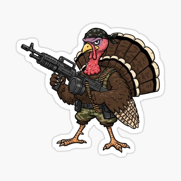 Item preview, Wild Turkey with a machine gun. Commando. Rambo. Hunting. Funny designed and sold by MatoPatos.