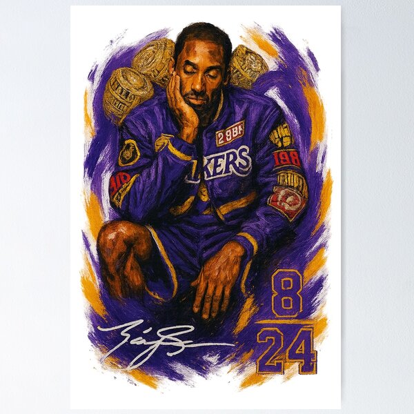 Item preview, Kobe Bryant Lakers Legacy Art – 8/24 Tribute with Championship Rings designed and sold by VintageVibes Co..