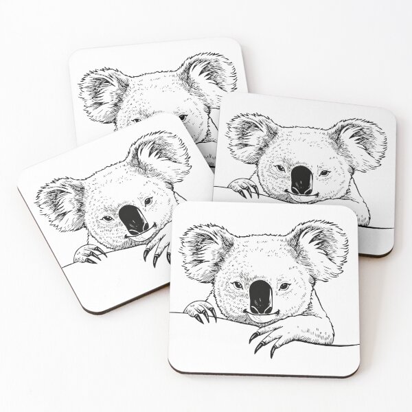 Item preview, Koala bear (Phascolarctos cinereus) Koala line art drawing ink sketch, hand drawn koala black and white illustration, Koala sketch, hand drawing of wildlife, vintage engraving style designed and sold by Danler.