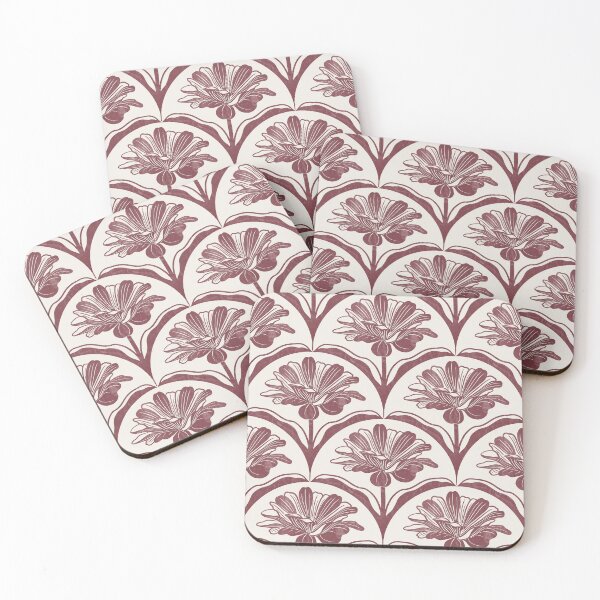 Item preview, Floral Scallop Block Print Pattern - Ibis White & Borscht designed and sold by chrisdembinski.