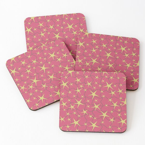 Item preview, Stars and geometry in gold and dark grey on cerise pink designed and sold by phatlizzardart.
