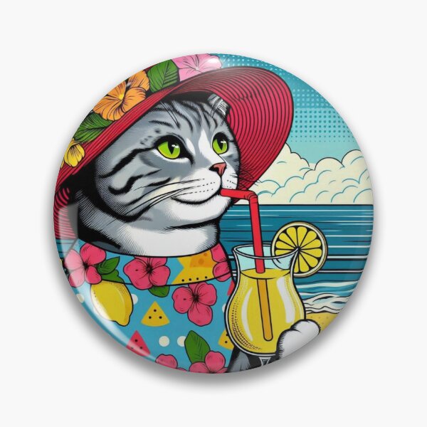 Item preview, Cute cat drinking lemonade on summer vacation designed and sold by Dogandesighn.