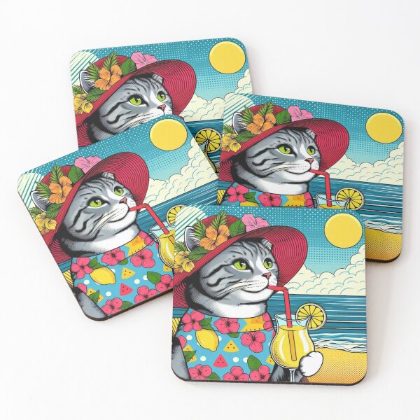 Item preview, Cute cat drinking lemonade on summer vacation designed and sold by Dogandesighn.