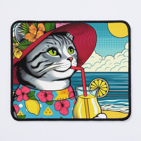 Item preview, Cute cat drinking lemonade on summer vacation designed and sold by Dogandesighn.