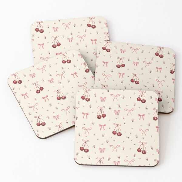 Item preview, Cute Girly Pink Beige Bows Cherries  designed and sold by tanjica.
