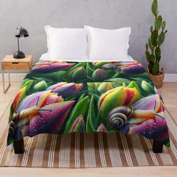 Item preview, Cute little snail on Morning Dew drops covered rainbow tulips designed and sold by EmeraldeaArt.