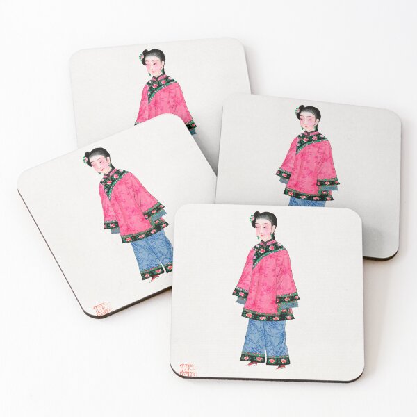 Item preview, Chinese woman in coat illustration Chinese Costume pink-blue hanbok designed and sold by EmeraldeaArt.