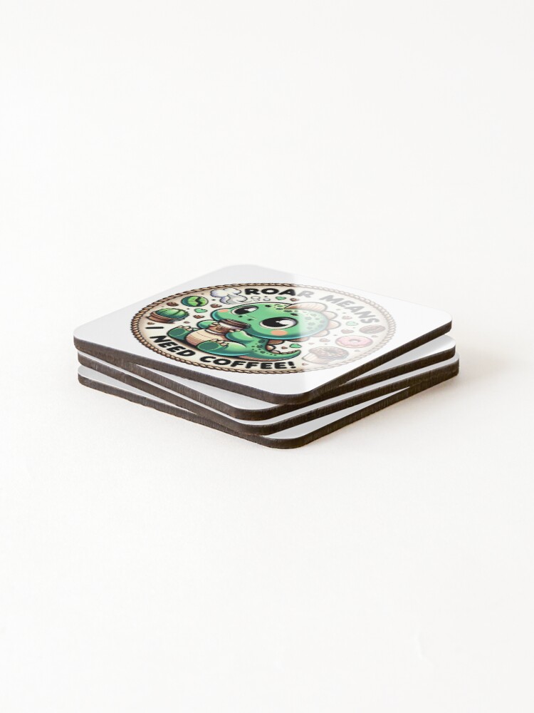 Thumbnail 4 of 5, Coasters (Set of 4), Java the Dino designed and sold by JavaJokeTees.